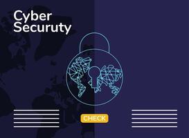 cyber security infographic with padlock and circuit earth planet vector