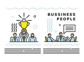 business people team with speech bubble and trophy cup vector