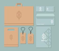 shopping bag and bundle of mockup set elements in blue background vector