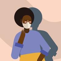 mujer afro, llevando, médico, máscara, protección, en, fondo beige vector