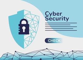 cyber security infographic with padlock in shield and circuit vector