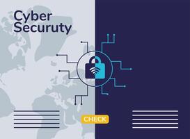 cyber security infographic with wifi in padlock and circuit vector