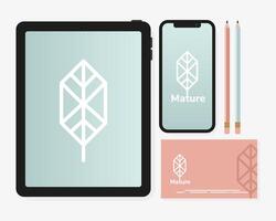 tablet device with bundle of mockup set elements in white background vector