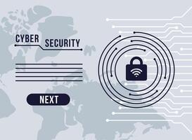 cyber security infographic with padlock and wifi signal in circuit vector