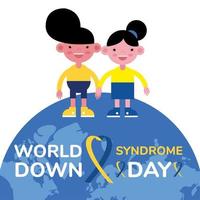 world down sindrome day campaign poster with kids in earth planet vector