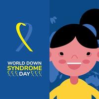 world down sindrome day campaign poster with little girl and ribbon vector