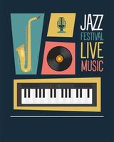 jazz festival poster with instruments and lettering vector