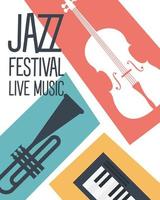 cartel del festival de jazz con instrumentos y letras. vector