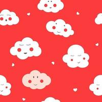 Seamless Pattern Background with Cute Little Child Cloud and Hearts. Vector Illustration