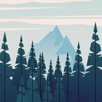 Landscape of pine trees in front of mountain vector design