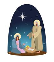happy merry christmas card with holy family vector