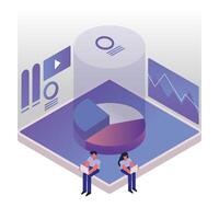 couple and charts with statistics pie vector