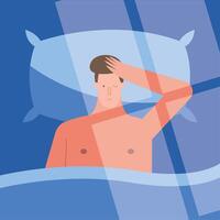 man in bed suffering from insomnia character vector