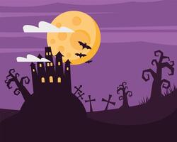 happy halloween card with haunted castle and moon vector