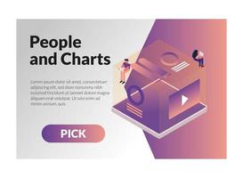 couple and charts with pick button vector