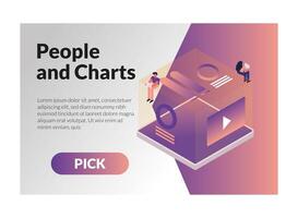 couple and charts with pick button vector