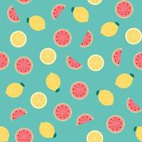 Seamless Pattern with Lemon and Watermelon Fruits. Vector Illustration