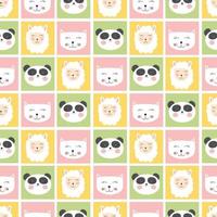 Cute seamless pattern with animals panda, cat and sheep for kids, child background. Vector illustration