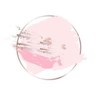 Circle Rose Gold frame with pink splash paint background, brush strokes banners template. Vector Illustration