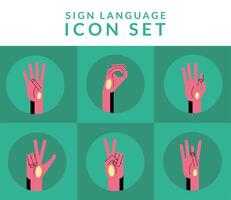 hand sign language alphabet line and fill style collection of icons vector design