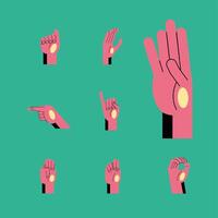 hand sign language alphabet line and fill style icon set vector design