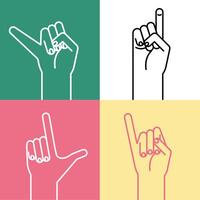 hand sign language alphabet line style icons collection vector design