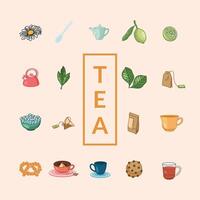 tea line and fill style icon collection vector design