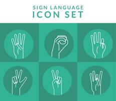 hand sign language alphabet line style collection of icons vector design