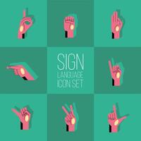 hand sign language alphabet line and fill style set icons vector design