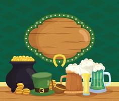 Saint patricks day icons and wood label vector design