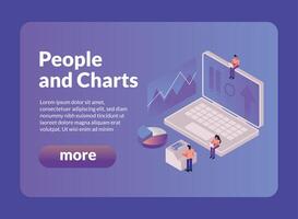 people and charts with laptop and more button vector