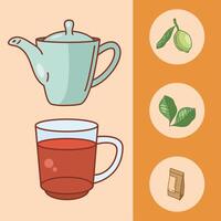 tea line and fill style set of icons vector design