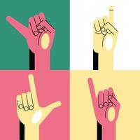 hand sign language alphabet line and fill style icons collection vector design