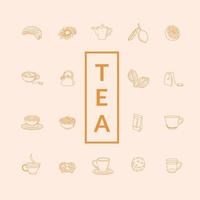 diseño de vector de colección de iconos de estilo de línea de té