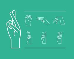 hand sign language alphabet line style set of icons vector design