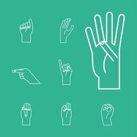 hand sign language alphabet line style icon set vector design