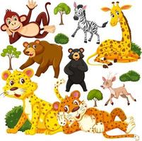 Seamless pattern with cute wild animals cartoon character vector