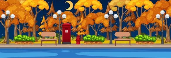 Park in autumn season horizontal scene at night time vector