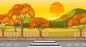 Empty park scene at sunset time vector