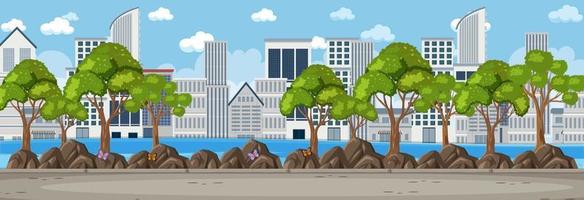 Horizontal scene with cityscape background at day time vector