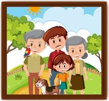 Happy family in the park scene photo in a frame vector