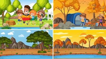 Set of different nature scenes background in cartoon style vector