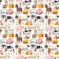Seamless pattern with cute farm animals on white background vector