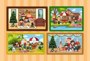 Set of different family photo frames hanging on the wall vector