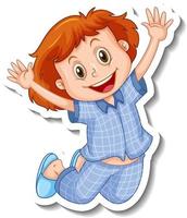 Sticker template with a girl wears pajamas cartoon character isolated vector