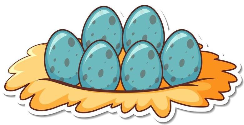 Sticker design with eggs in bird nest isolated