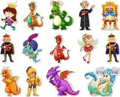 Sticker set with different fairytale cartoon characters vector