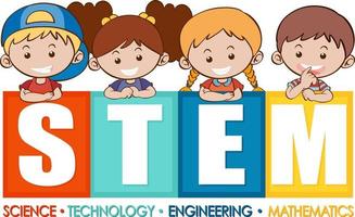 STEM education logo banner with kids cartoon character vector