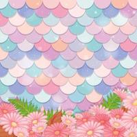 Pastel mermaid scale pattern with many flowers vector