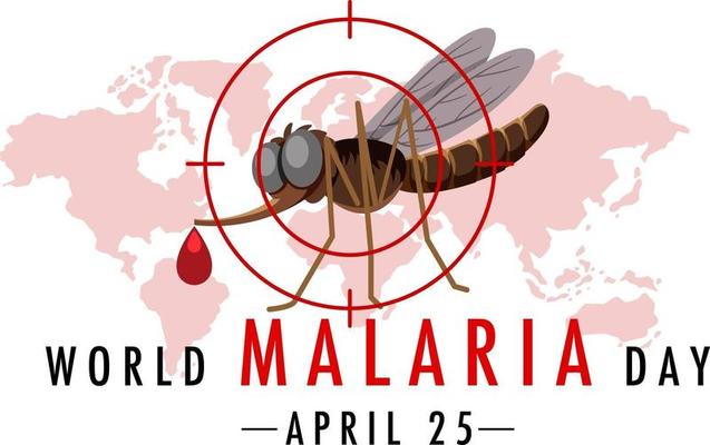 World Malaria Day logo or banner with mosquito on world map